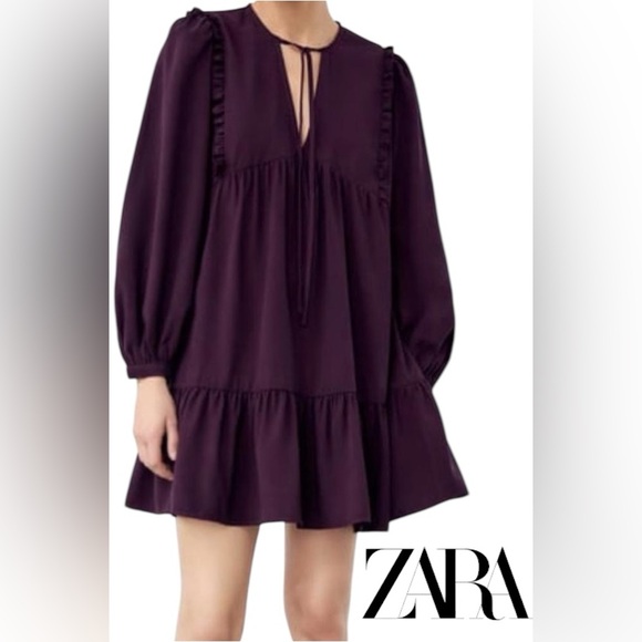 Zara Dresses & Skirts - ZARA TIERED DRESS PURPLE MIDI RUFFLES